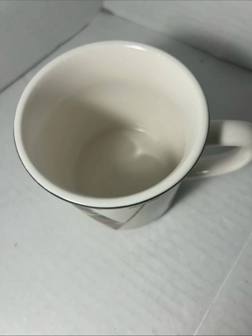 Monogram V Cream Ceramic Mug with Plaid Accent